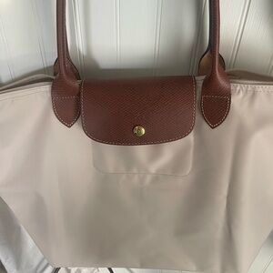 Longchamp Beige Tote with Brown Trim
